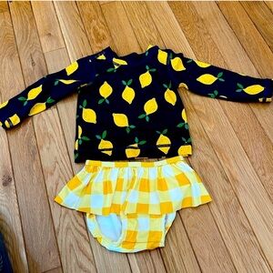 Hanna Andersson Lemon Rash Guard & Skirted Bikini Set 12-18 months | mommy & me